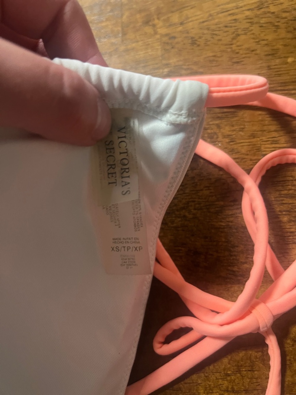 Victoria's Secret White Triangle Bikini Top with Coral Pink Ties - Picture 2 of 3